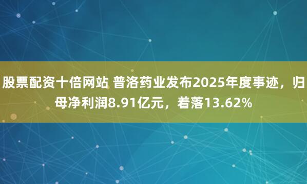 股票配资十倍网站 普洛药业发布2025年度事迹，归母净利润8.91亿元，着落13.62%